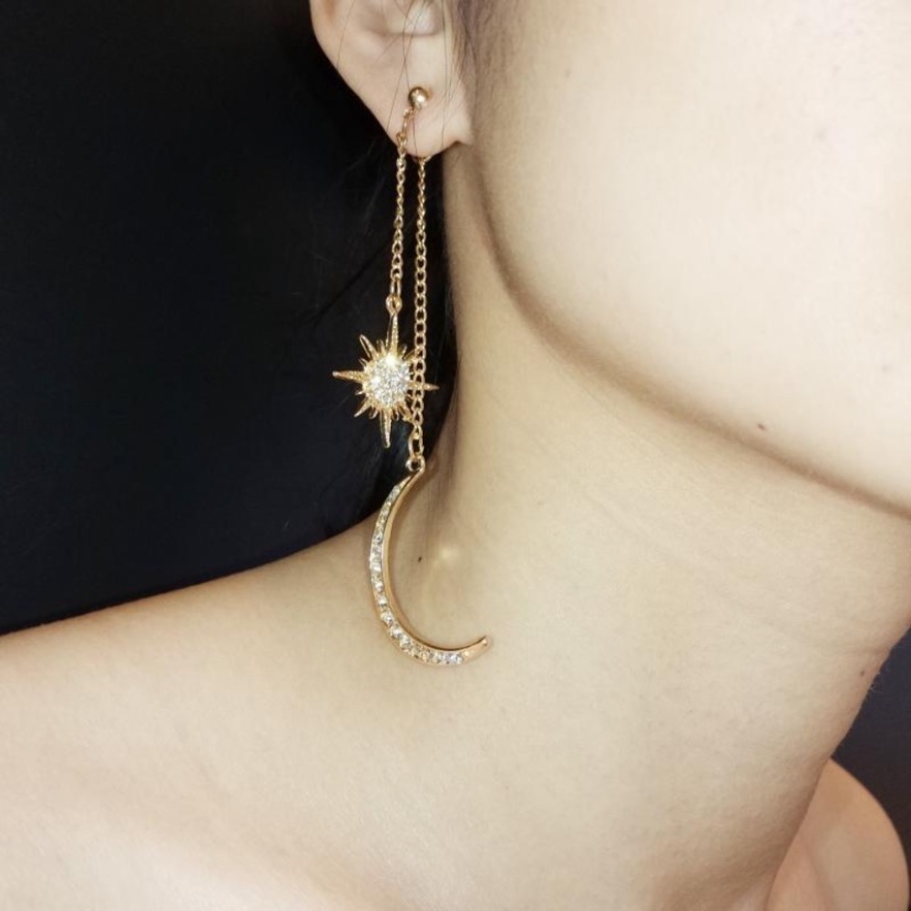 Moon and Star Dangle Earrings - Picture 7 of 11